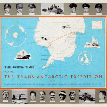 The Times Map Of The Trans-Antarctic Expedition Antarctica South Pole Vivian Fuchs Edmund Hillary