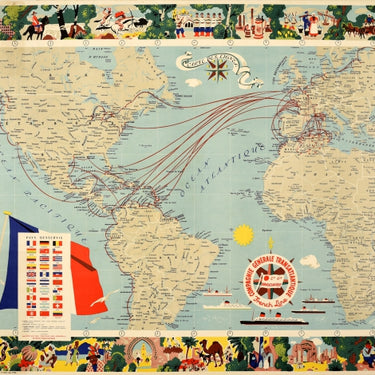 Compagnie Generale Transatlantique CGT Illustrated World Map