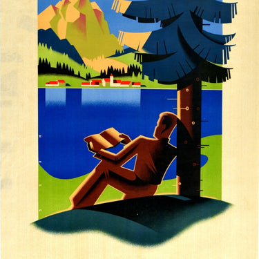 Lakeside Man Reading Book Art Deco