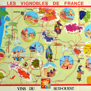 Vineyards Of South West France Wine Map