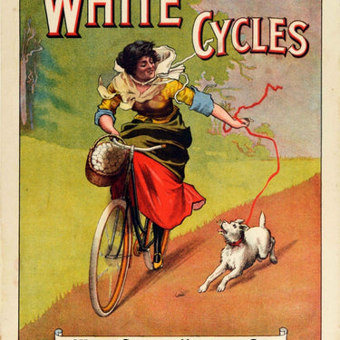 White Cycles Bicycle Dog Lady Cyclist