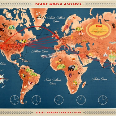 TWA Trans World Airline Route Map