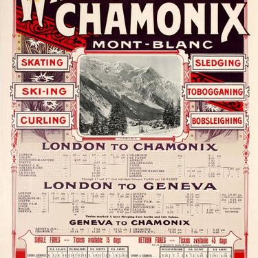 Winter Sports Chamonix Mont Blanc Skiing PLM Railway Art Nouveau