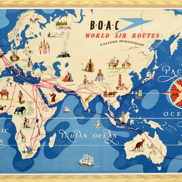 BOAC Airline Route Map Eastern Hemisphere