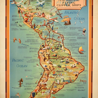 South America Map Pan Am Flying Clipper Seaplane