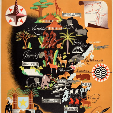 Congo Africa Ruanda Kivu Illustrated Map