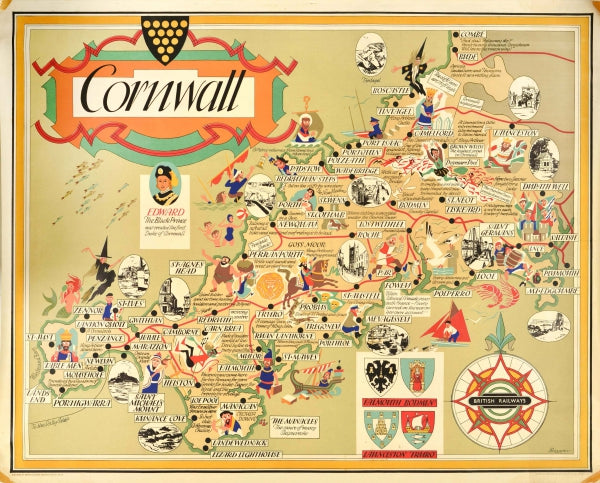 Cornwall Ranger Rail Map Cornwall British Railways Pictorial Map – AntikBar
