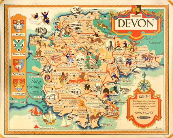 Devon Train Line Map Devon British Railways Pictorial Map – AntikBar