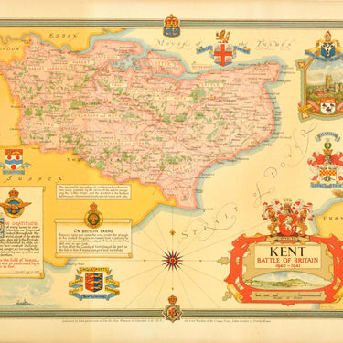 Kent Map Battle Of Britain WWII Ernest Clegg
