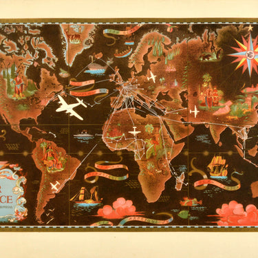 Air France Planisphere Map Lucien Boucher