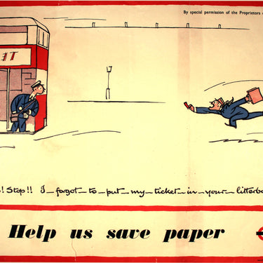 Fougasse  London Transport Save Paper WWII Double Decker Bus